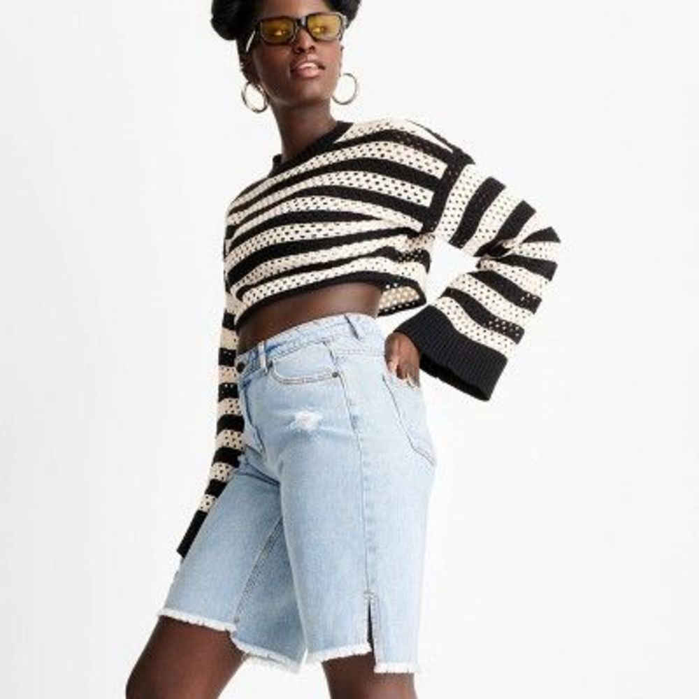 Women's Lightly Distressed Bermuda Denim Shorts - Future Collective with Al - Picture 2 of 2